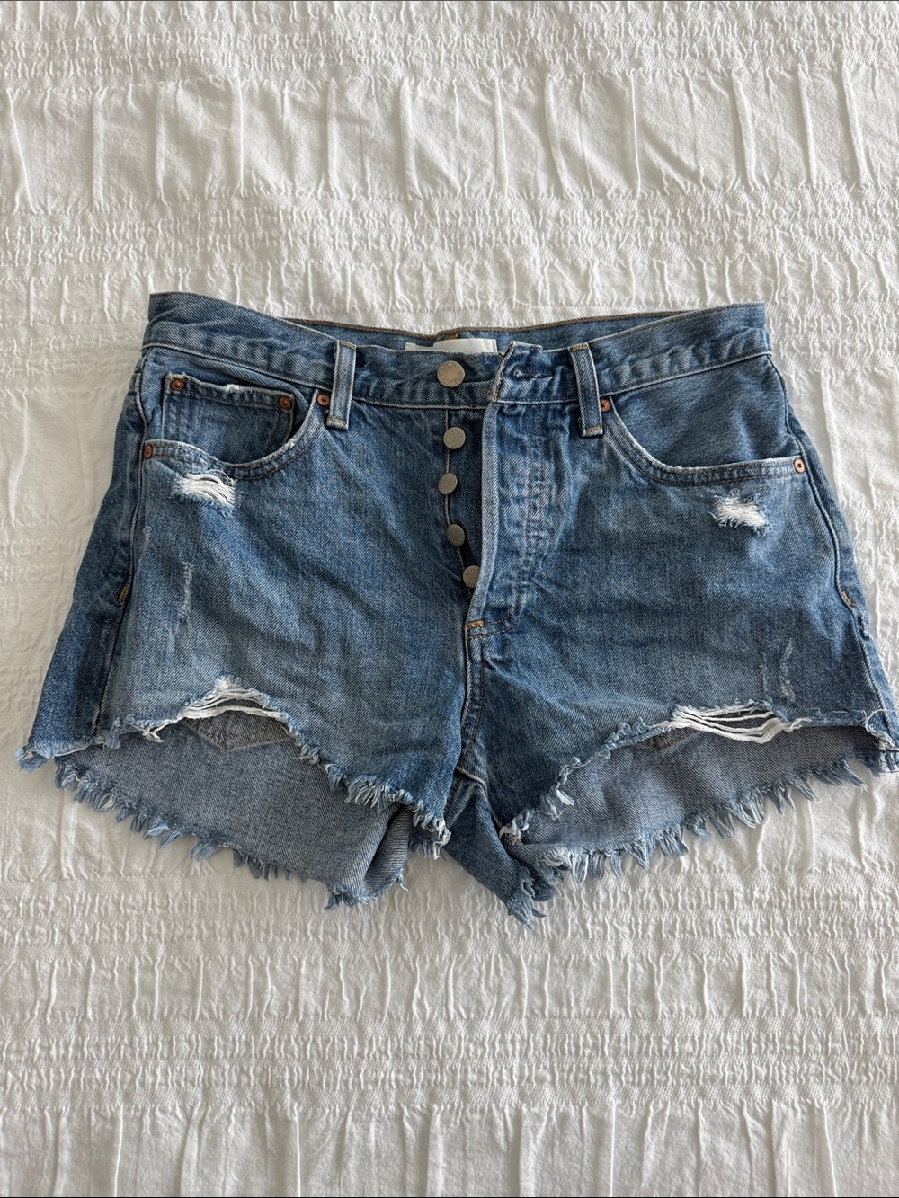 Denim forum Classic Distressed High-Waist Denim Shorts - Blue